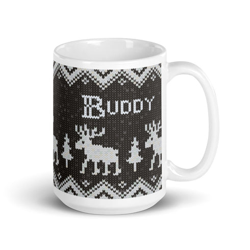 Scandinavian Moose Mug, Knitting Name Mug, Christmas Sweater Mug